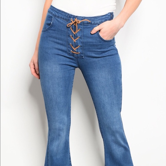 Boho Stretch Pull On Wide Flare leg Jeans Juniors - Picture 4 of 4